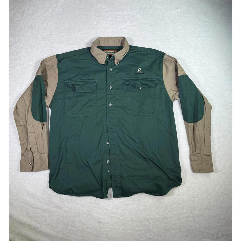 Vintage Remington Outdoor Shirt Green Khaki Button Up‎ Hunting Fishing L
